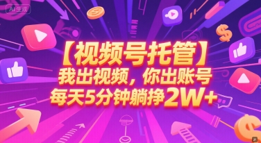 【视频号托管 】我出视频，你出账号，每天5分钟发布，最高躺挣2W+【揭秘】-资源V站