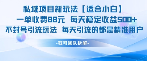 私域项目新玩法【适合小白】 一单收费88.每天稳定收益几张-资源V站