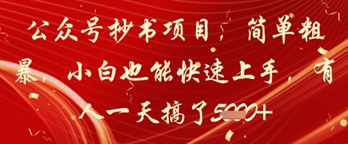 公众号抄书项目，简单粗暴，小白也能快速上手，有人一天搞了1k+-资源V站