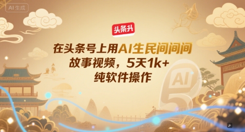 在头条号上用AI生民间故事视频，5天1k+，纯软件操作-资源V站