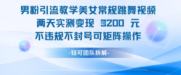男粉引流教学美女常规跳舞视频两天实测变现1k+，不违规不封号可矩阵操作-资源V站