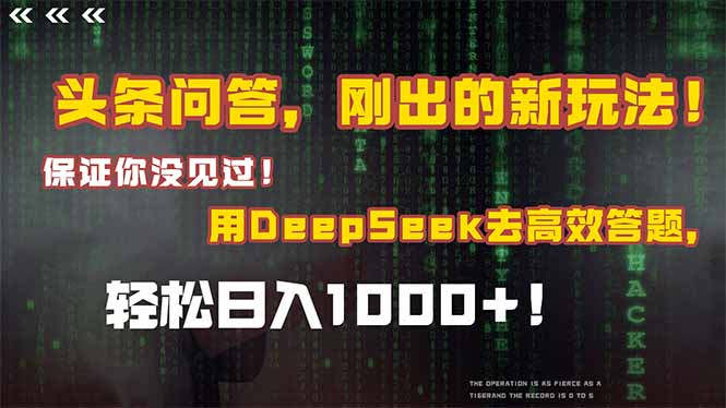 头条问答，刚出的新玩法！保证你没见过！结合Deepseek高效答题，日入1000+-资源V站
