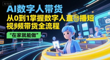 AI数字人带货，从0到1掌握数字人直播短视频带货全流程，在家就能做-资源V站