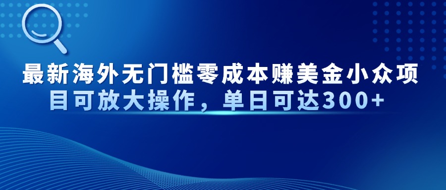 最新海外无门槛零成本赚美金小众项目可放大操作，单日可达300+-资源V站