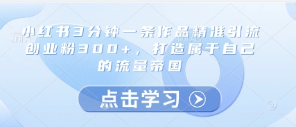 小红书3分钟一条作品精准引流创业粉300+，打造属于自己的流量帝国-资源V站