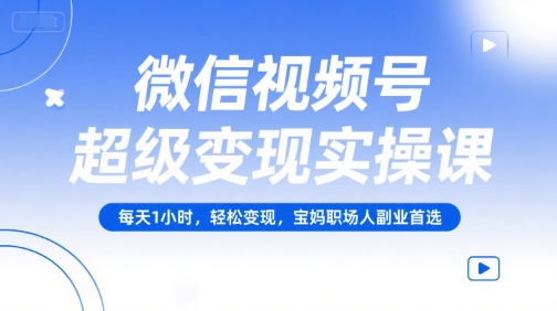 微信视频号超级变现实操课，每天1小时，轻松变现，宝妈职场人副业首选-资源V站