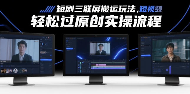 短剧三联屏搬运玩法，短剧搬运轻松过原创实操流程-资源V站