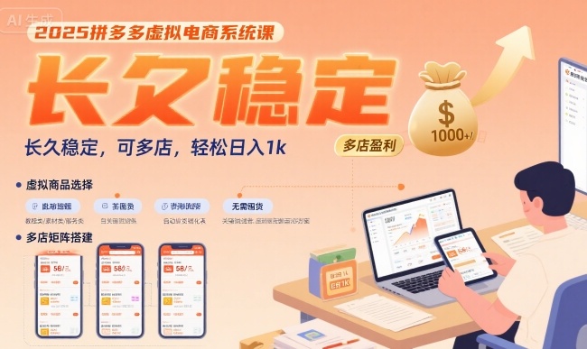 2025拼多多虚拟电商系统课，长久稳定，可多店，轻松日入1k-点点短视频网