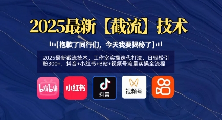 2025最新截流技术，工作室实操迭代打法，日轻松引粉300+，抖音+小红书+B站+视频号流量实操全流程-资源V站