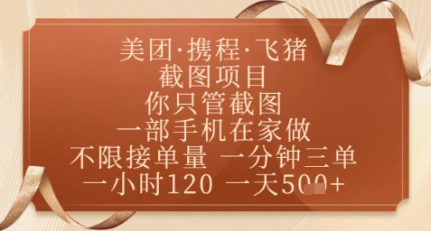 飞猪美团截图项目，你只管截图，一部手机在家做，正规平台无套路，一天5张+【揭秘】-资源V站