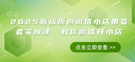 2025新版原创微信小店带货者实操课，教你微信开小店-资源V站