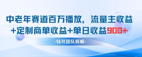 中老年赛道百万播放+流量主收益+定制收益，单日收益9张-资源V站