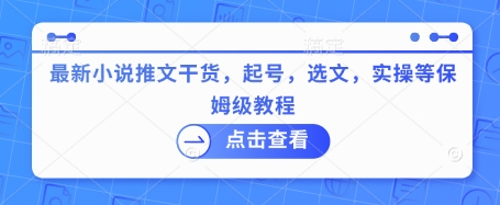 最新小说推文干货，起号，选文，实操等保姆级教程-资源V站