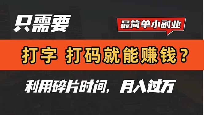 只需要打字，打码，就能赚钱？简单的赚钱小副业，利用碎片时间，月入过万-资源V站