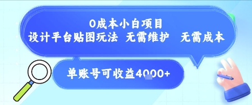 0成本小白项目，设计平台贴图玩法，无需维护，无需成本，单账号单月可产生收益4k+-资源V站