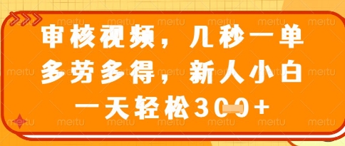 视频审核员，几秒一单，不限时间，不限地点，多做多得，新人小白一天轻松几张+【揭秘】-资源V站