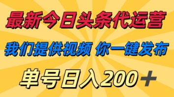 最新今日头条代运营，我们提供视频，你一键发布，单号日入200+【揭秘】-资源V站