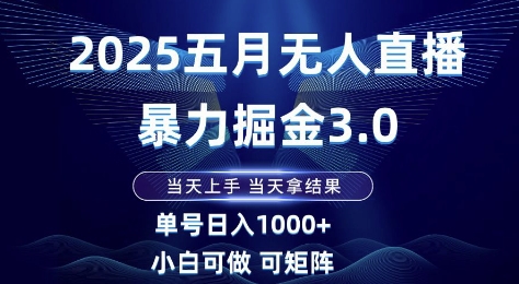 2025五月无人直播暴力掘金3.0，当天上手，当天拿结果，单号日入1k+小白可做可矩阵【揭秘】-资源V站