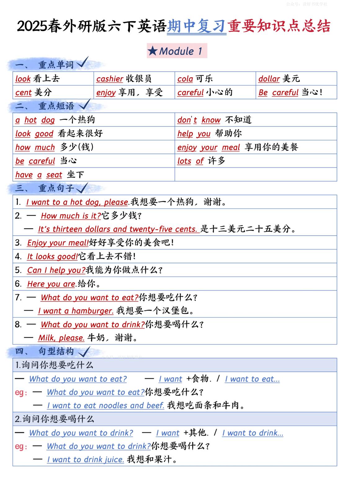 六下英语外研期中知识梳理-资源V站