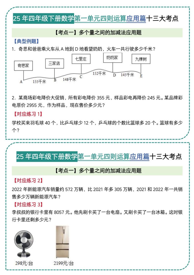 四年级下数学四则运算应用题篇十三大考点-资源V站