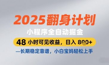 2025小程序全自动掘金，48 小时可见收益，日入8张，长期稳定靠谱，小白宝妈轻松上手【揭秘】-资源V站