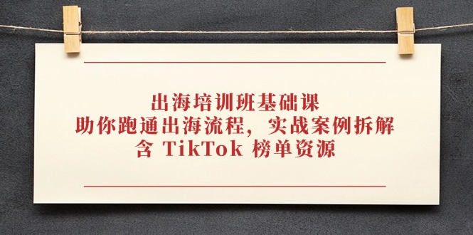 出海培训班基础课，助你跑通出海流程，实战案例拆解，含 TikTok 榜单资源-资源V站