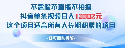 不露脸不直播不拍摄抖音单条视频日入1k+这个项目适合所有人长期积累的项目-资源V站